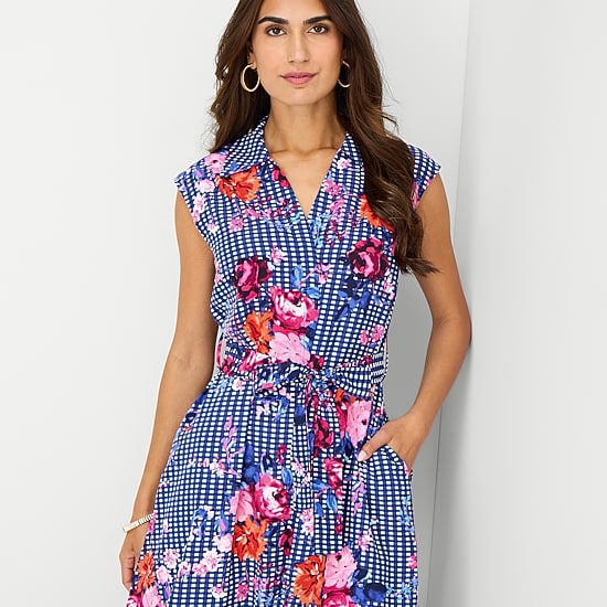 Rabbit Rabbit Rabbit Design Womens Midi Sleeveless Floral Fit + Flare Dress