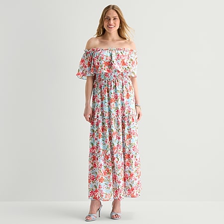 premier amour womens strapless floral midi fit flare dress Premier Amour Womens Strapless Floral Midi Fit + Flare Dress, Color: Pink  Gold