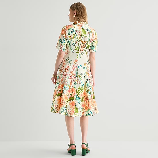 Danny & Nicole Womens Short Sleeve Midi Floral Shirt Dress