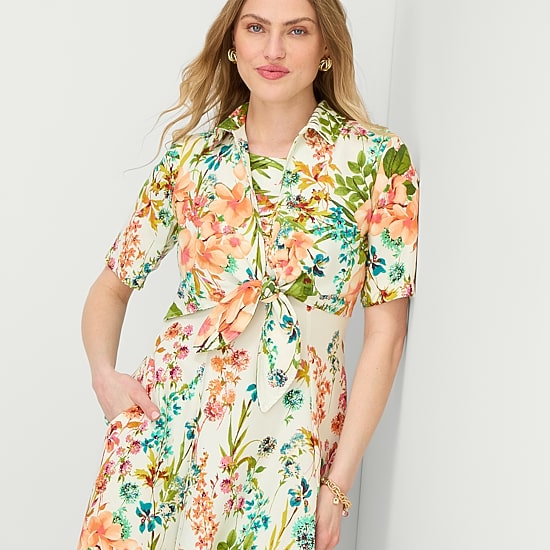 Danny & Nicole Womens Short Sleeve Midi Floral Shirt Dress
