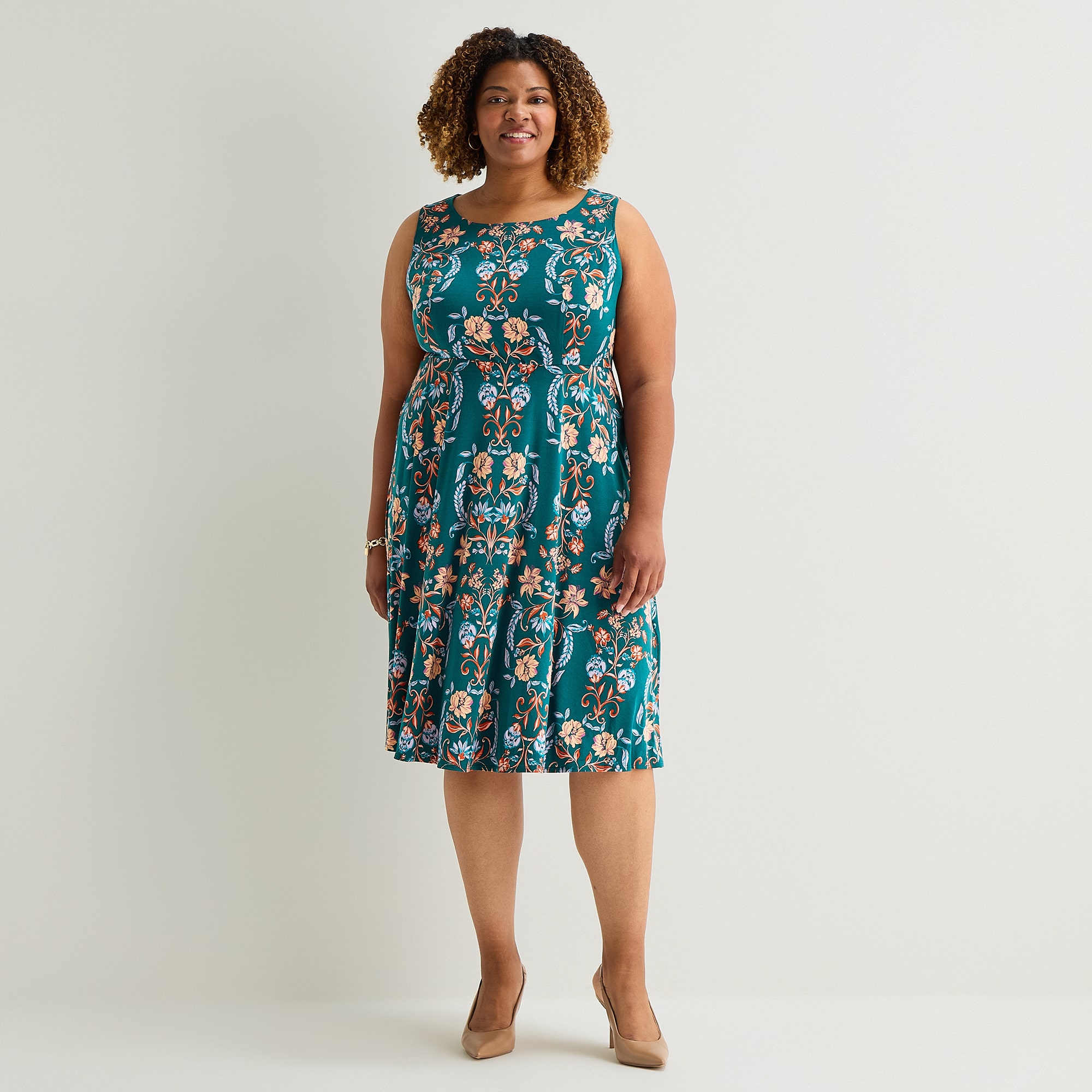 Danny & Nicole Womens Plus Midi Floral Jacket Dress