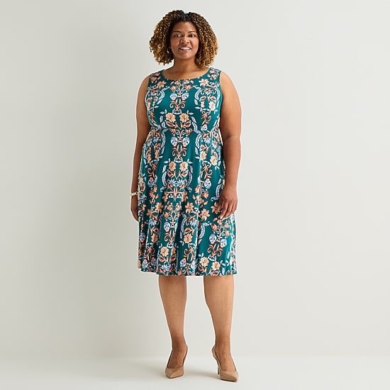 Danny & Nicole Womens Plus Midi Floral Jacket Dress