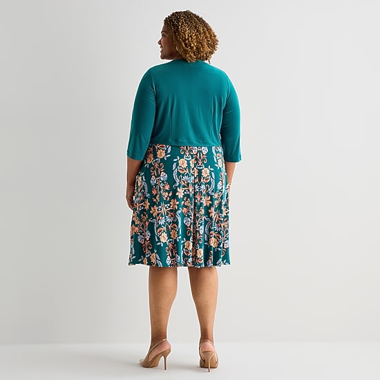 Danny & Nicole Womens Plus Midi Floral Jacket Dress