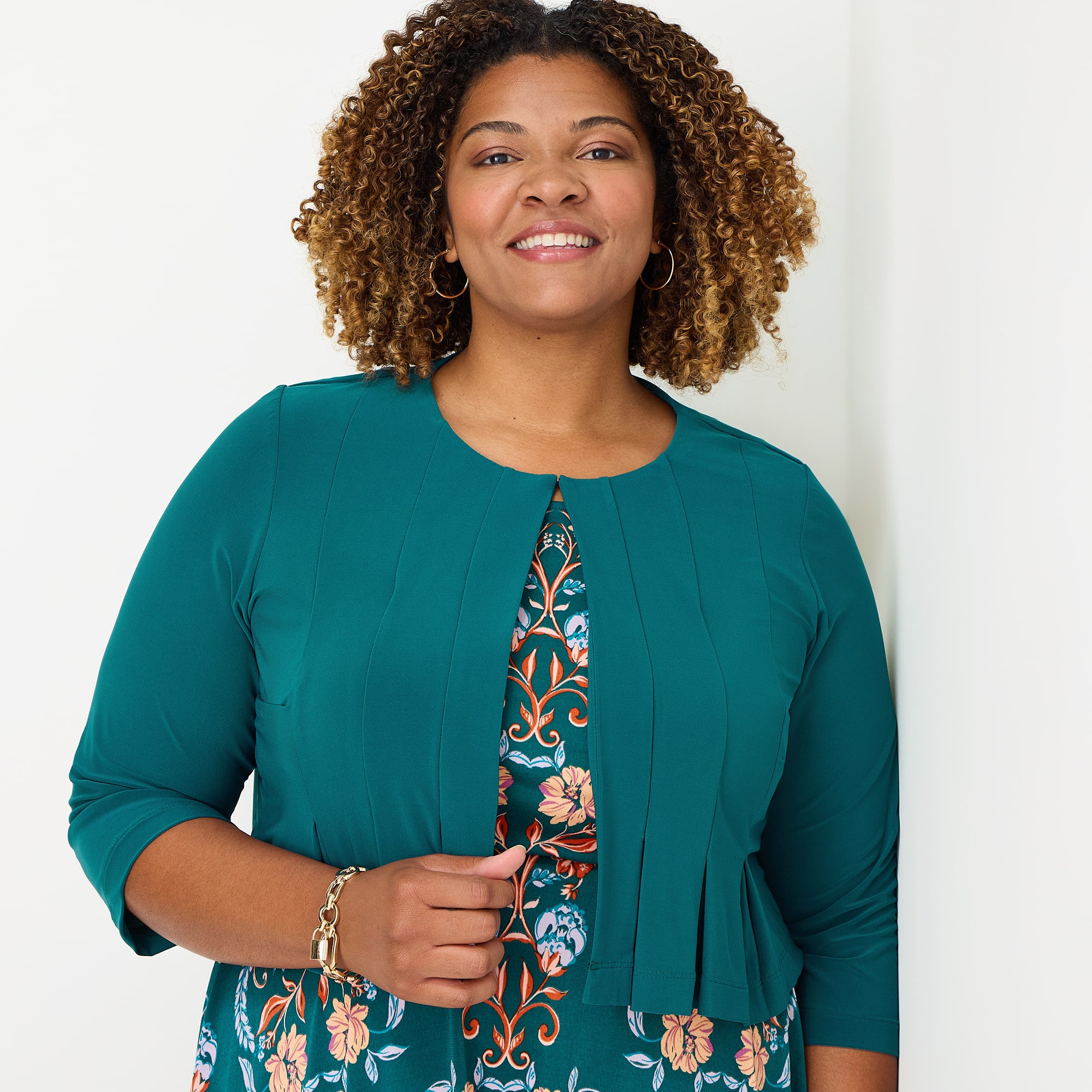 Danny & Nicole Womens Plus Midi Floral Jacket Dress