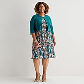Danny & Nicole Womens Plus Midi Floral Jacket Dress