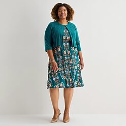 plus size jacket dresses Roaman's Women's Long Sleeve Pleated Dress Set  Elegant 2-Piece Sheath Suit this short jacket dress is the perfect blend of timeless elegance and delicate detail Plus Size Jacket & Empire-Waist