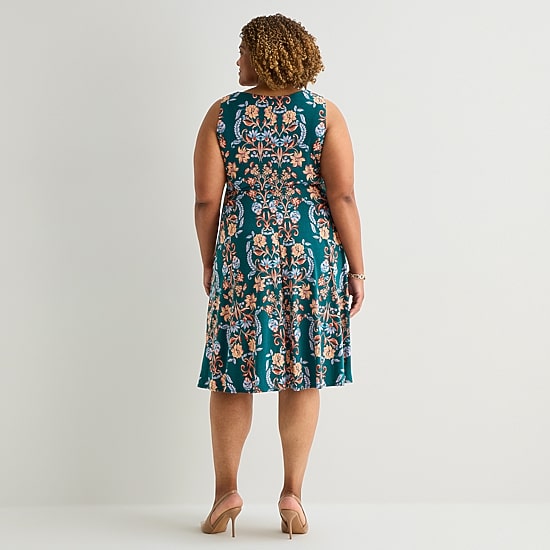 Danny & Nicole Womens Plus Midi Floral Jacket Dress