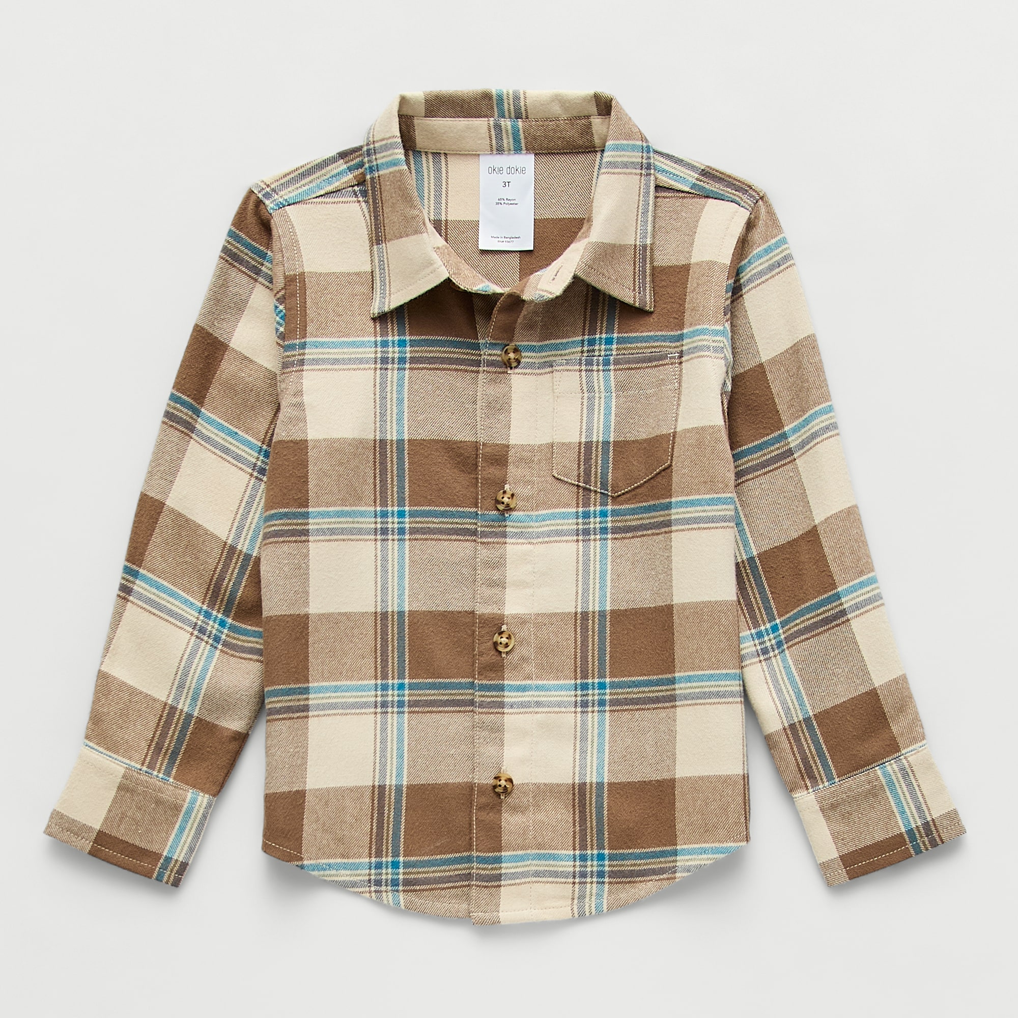 Okie Dokie Toddler Boys Easy-on + Easy-off Long Sleeve Adaptive Regular Fit Flannel Shirt