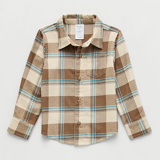 Okie Dokie Toddler Boys Easy-on + Easy-off Long Sleeve Adaptive Regular Fit Flannel Shirt