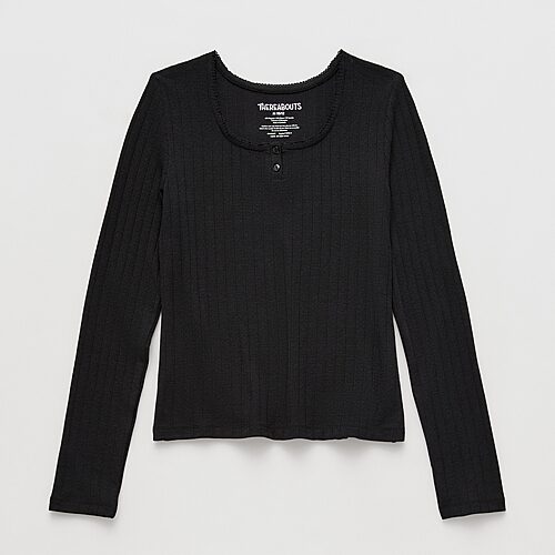 Thereabouts Little & Big Kid Girls Square Neck Long Sleeve T-shirt In Black