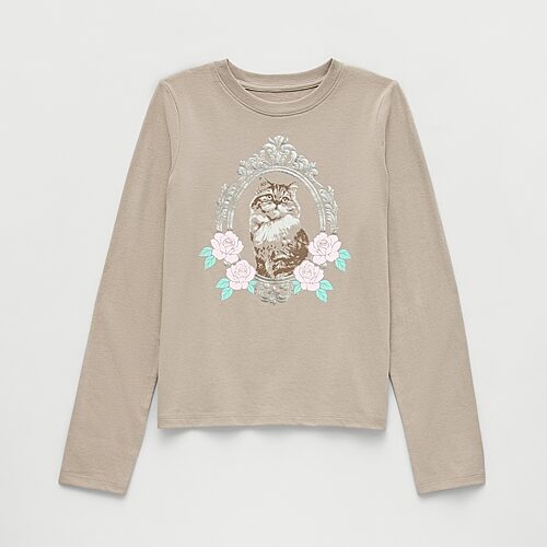 Thereabouts Little & Big Kid Girls Crew Neck Short Sleeve Classic Fit Graphic T-shirt In Gray