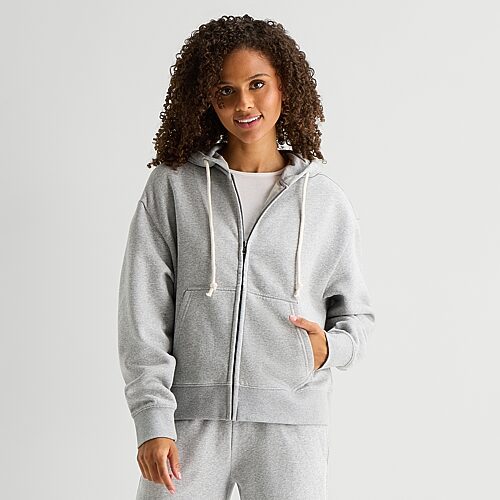 Arizona Womens Juniors Long Sleeve Fleece Zipper Hoodie, Small, Gray
