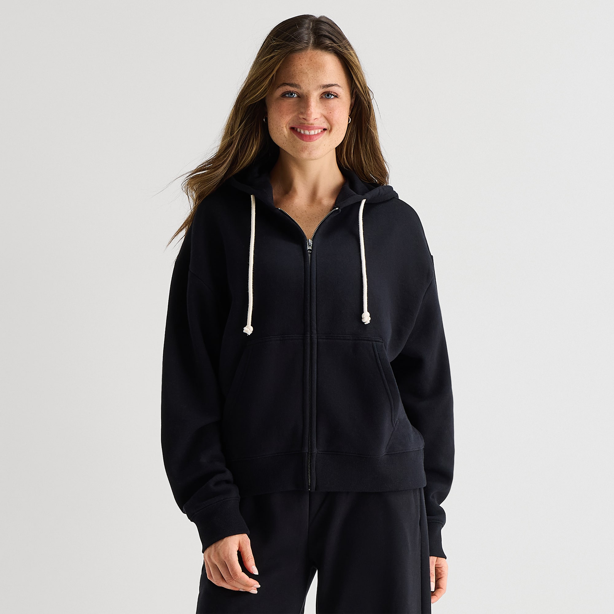 Arizona Womens Juniors Long Sleeve Fleece Zipper Hoodie