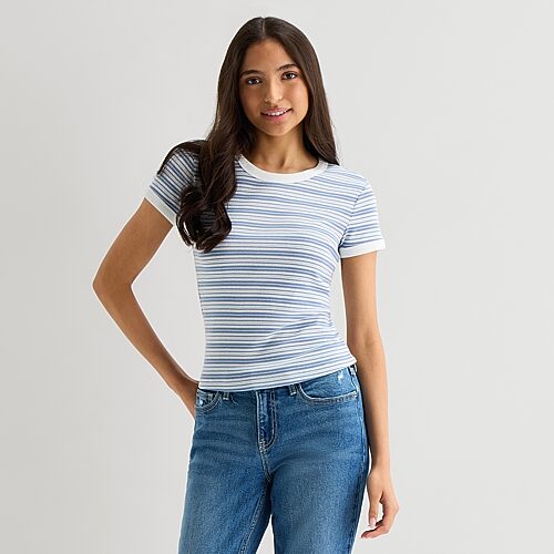 Arizona Womens Juniors Crew Neck Short Sleeve T-Shirt, 3x-large, Blue