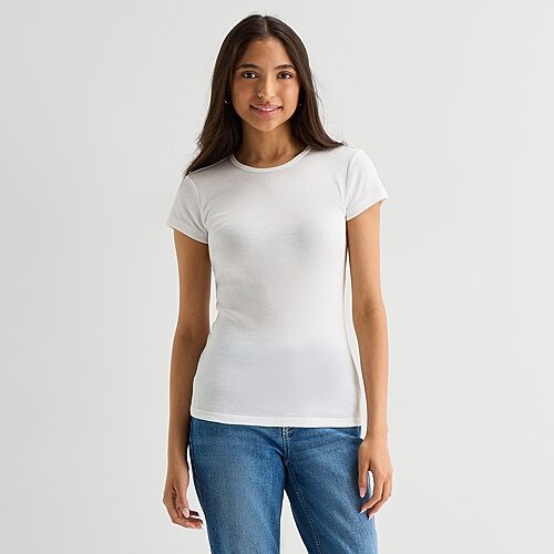 Arizona Womens Juniors Crew Neck Short Sleeve T-Shirt, Large, White
