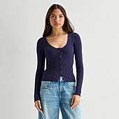 Arizona Womens Juniors V Neck Long Sleeve Button Cardigan