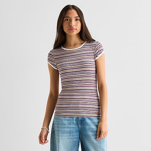 Arizona Womens Juniors Crew Neck Short Sleeve T-shirt In Pink