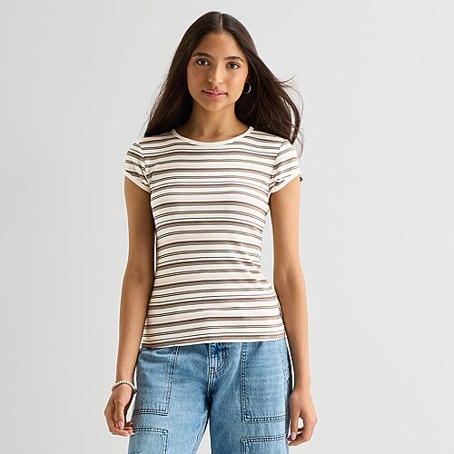 Arizona Womens Juniors Crew Neck Short Sleeve T-shirt In Brown
