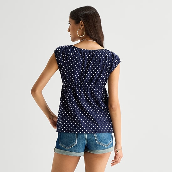 Arizona Womens Juniors Scoop Neck Short Sleeve Babydoll Top