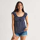 Arizona Womens Juniors Scoop Neck Short Sleeve Babydoll Top