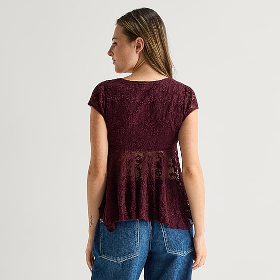 Arizona Womens Juniors Short Sleeve Babydoll Top