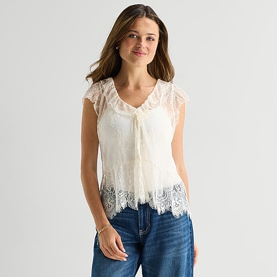Arizona Womens Juniors Short Sleeve Babydoll Top