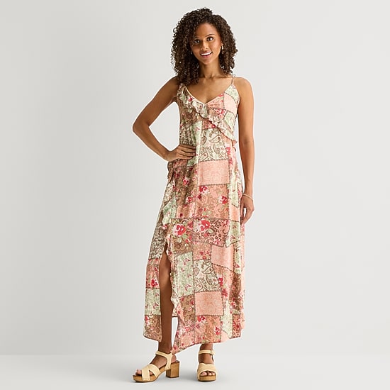 Arizona Womens Juniors Sleeveless Floral Midi Slip Dress