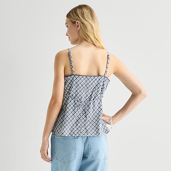 Arizona Womens Juniors V Neck Sleeveless Babydoll Top