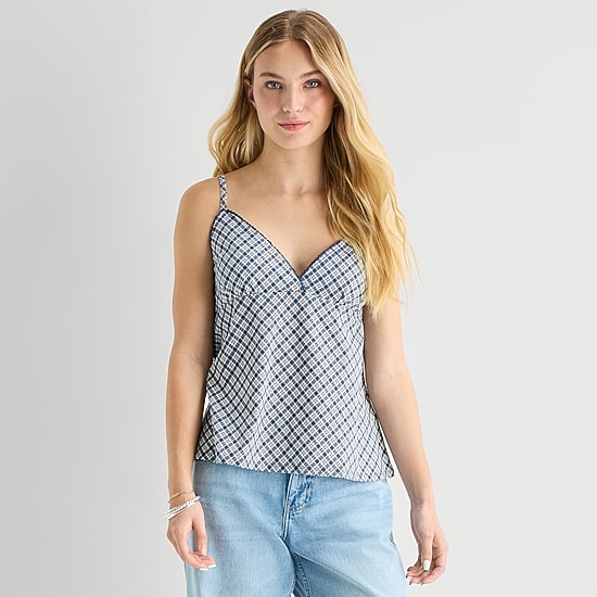 Arizona Womens Juniors V Neck Sleeveless Babydoll Top