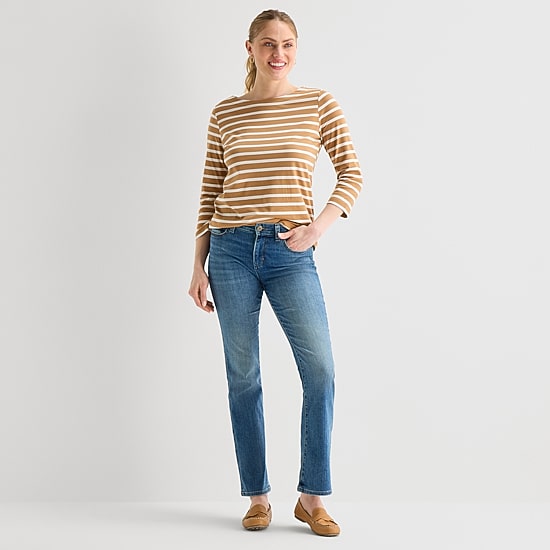 St. John's Bay Womens Boat Neck Elbow Sleeve T-Shirt