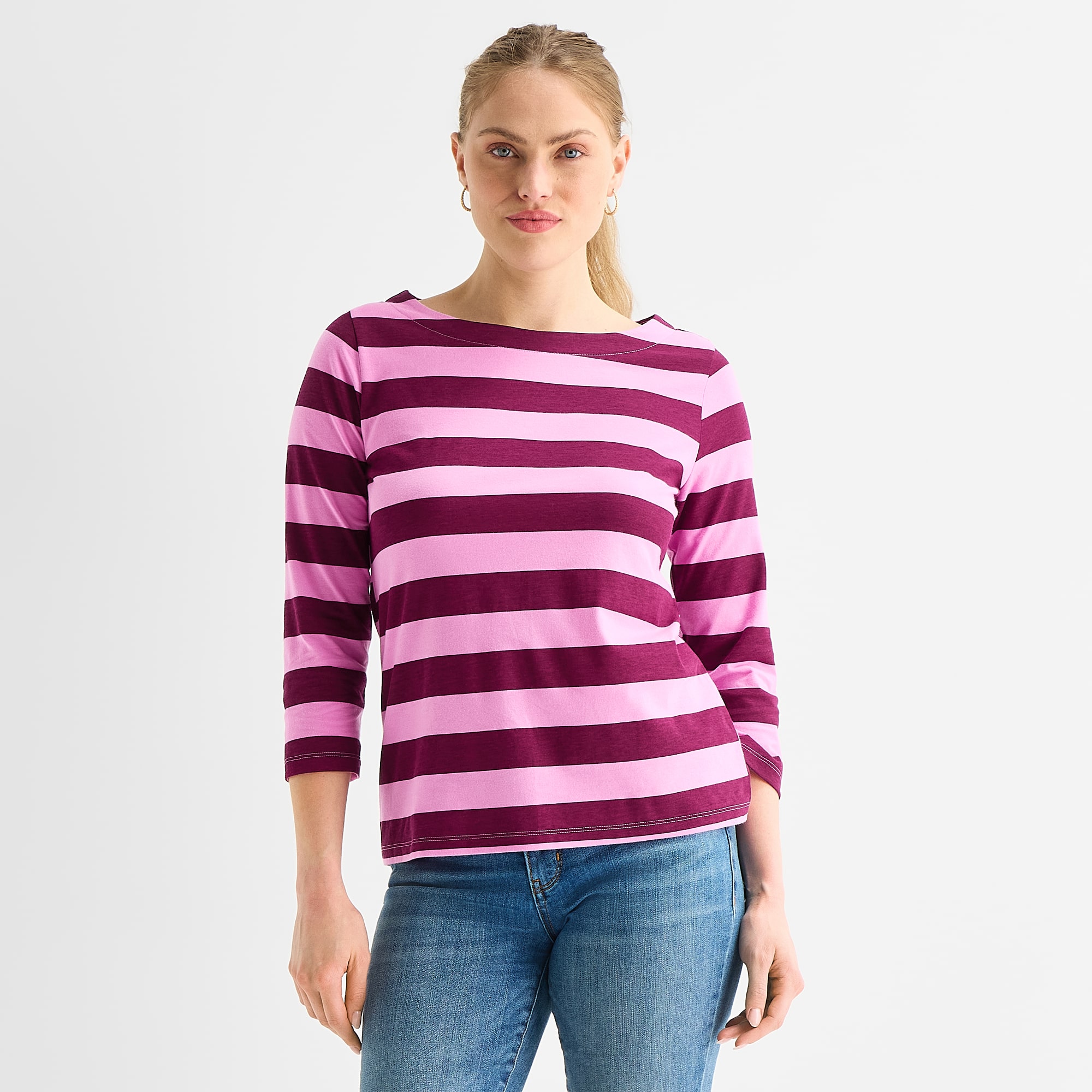 St. John's Bay Womens Boat Neck Elbow Sleeve T-Shirt