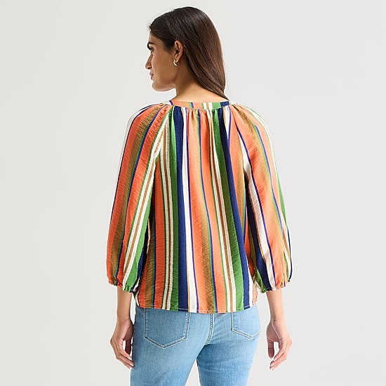 St. John's Bay Womens Split Tie Neck 3/4 Sleeve Blouse