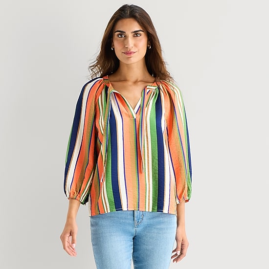 St. John's Bay Womens Split Tie Neck 3/4 Sleeve Blouse