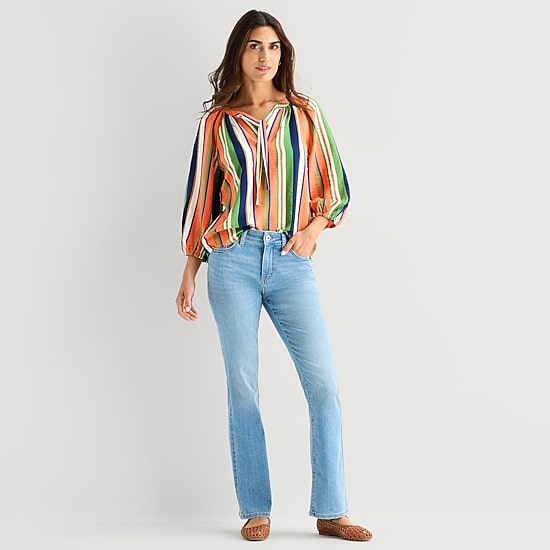 St. John's Bay Womens Split Tie Neck 3/4 Sleeve Blouse