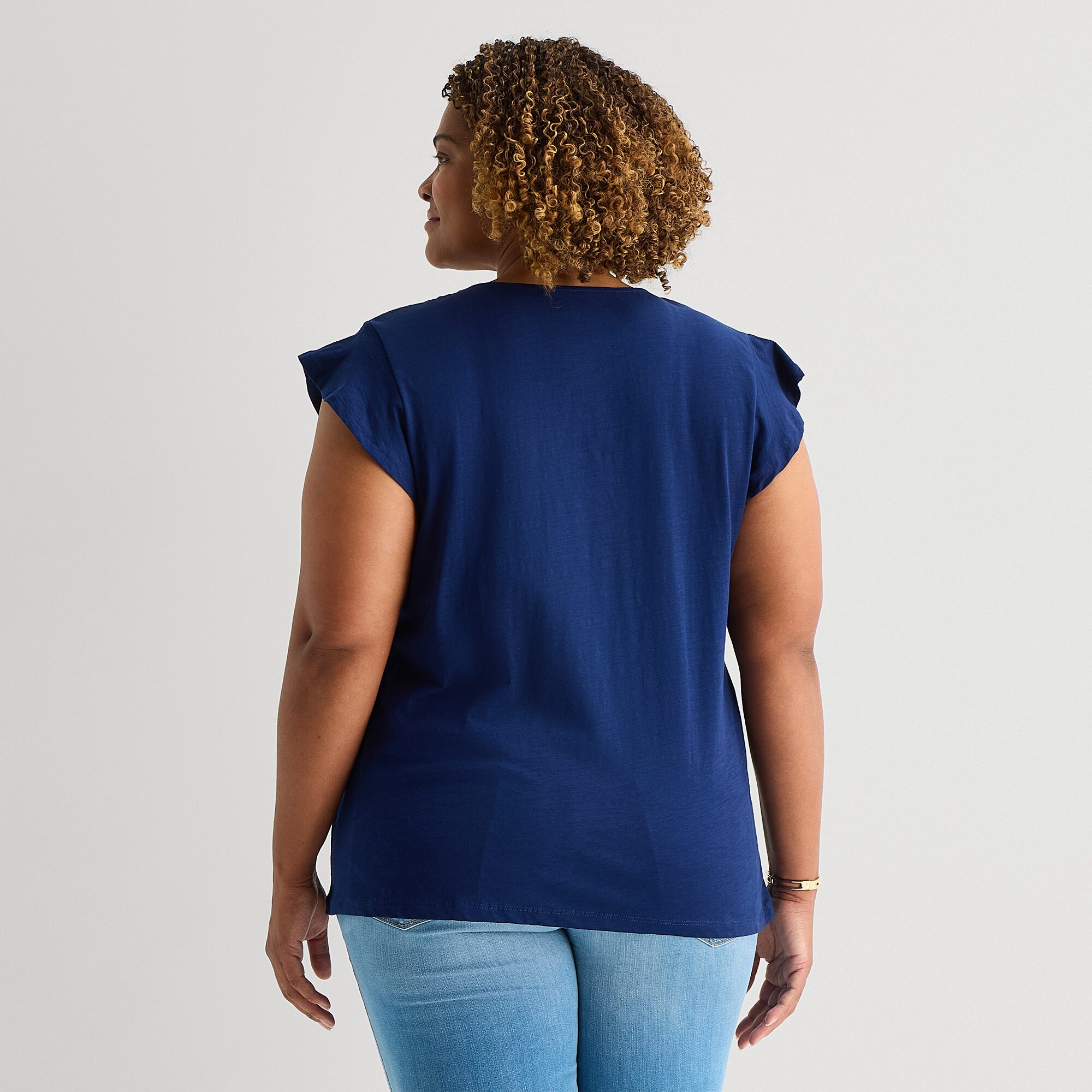 St. John's Bay Womens Plus Split Crew Neck Short Sleeve Blouse