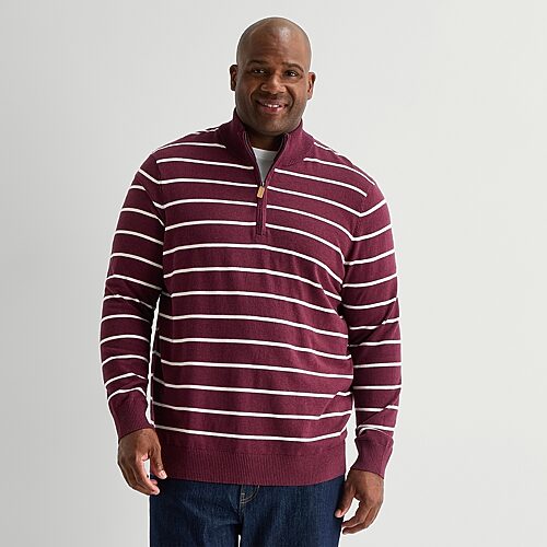 St. John's Bay Fine Gauge Mens Mock Neck Long Sleeve Big And Tall Quarter-zip Pullover Sweater In Red