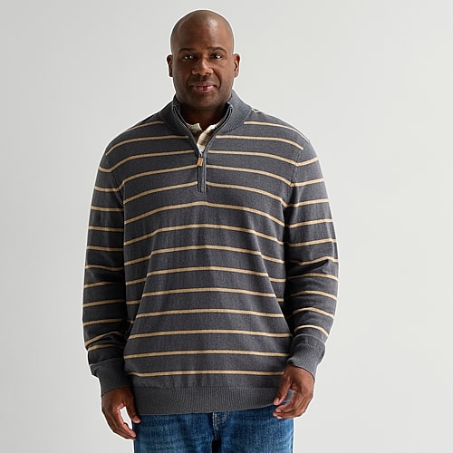 St. John's Bay Fine Gauge Mens Mock Neck Long Sleeve Big And Tall Quarter-zip Pullover Sweater In Brown