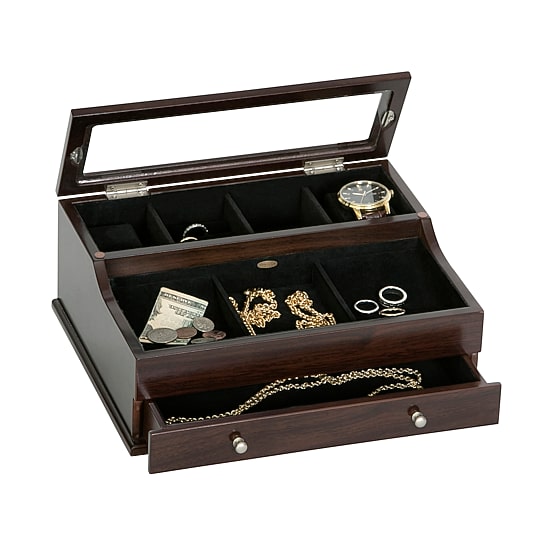 Mele and Co Hampdenb Glass Top Mahogany-Finish Valet