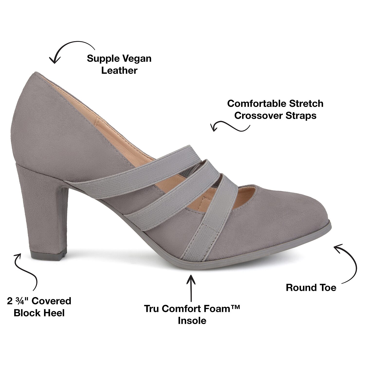 Journee Collection Loren Womens Round Stacked Heel Pumps