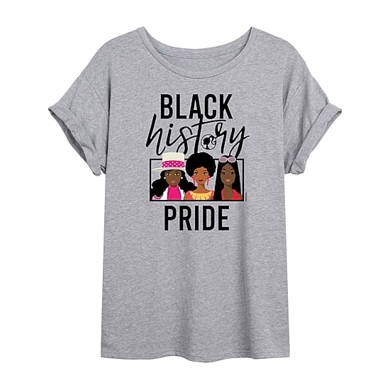 Black History Month Pride Womens Juniors Scoop Neck Short Sleeve Regular Fit Barbie Graphic T-Shirt