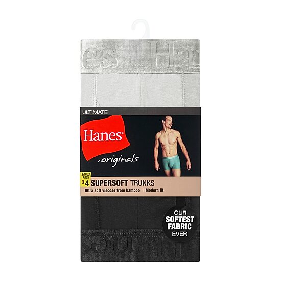 Hanes Supersoft Bonus Pack Mens 4 Pack Comfort Waistband Trunks Uo2td4