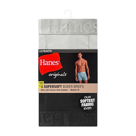 Hanes Supersoft Bonus Pack Mens 4 Pack Boxer Briefs Uo2bd4