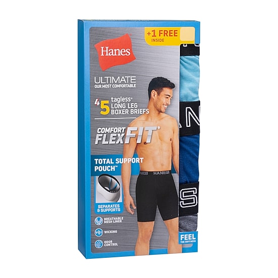 Hanes Ultimate Comfort Flex Fit Total Support Pouch Bonus Pack Mens 5 Pack Long Leg Boxer Briefs Ufsl51