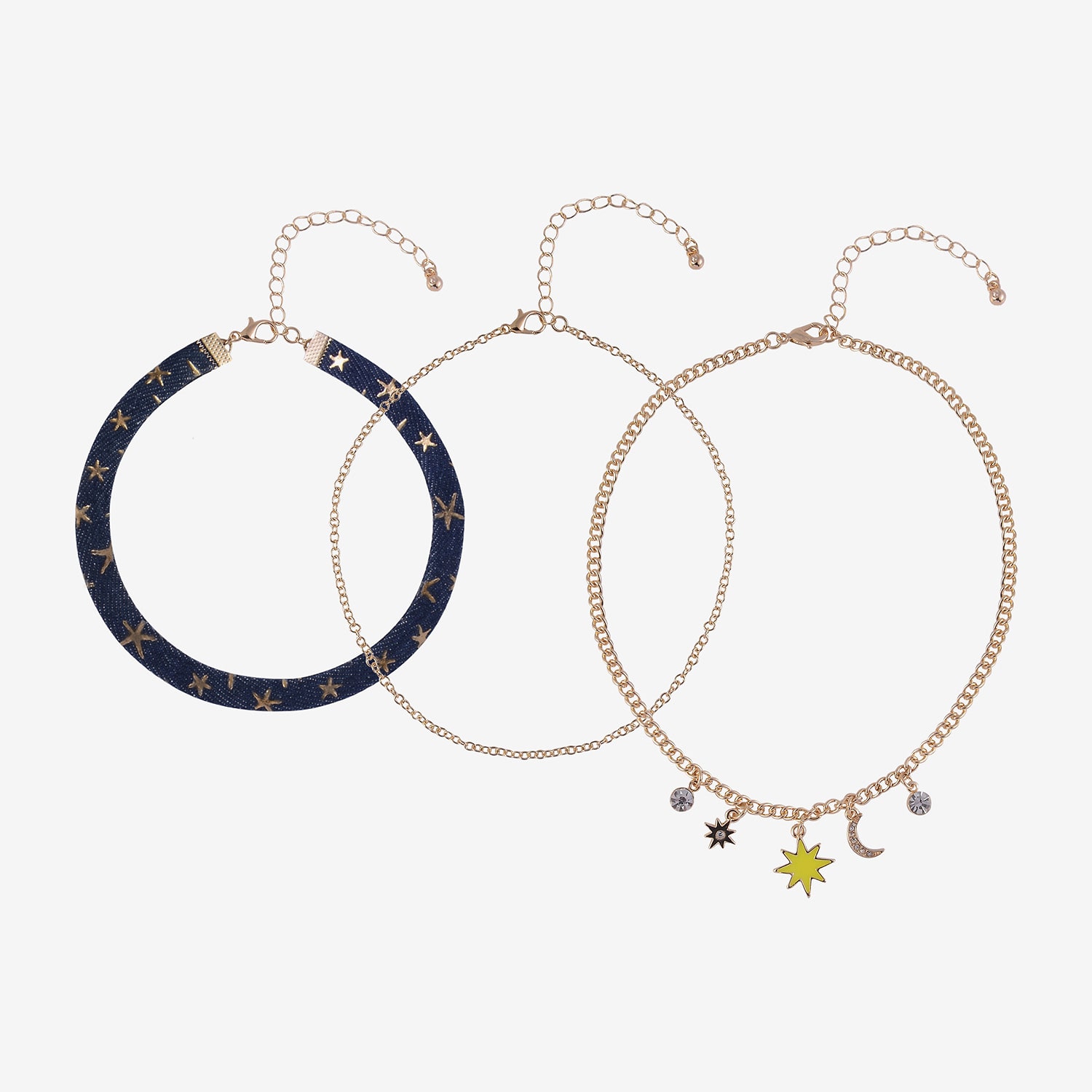 Arizona Gold Tone & Chambray Womens Glass Moon Star Sunburst 12 Inch Choker Necklace