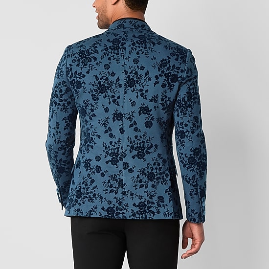 J. Ferrar Evening Edition Mens Floral Stretch Fabric Slim Fit Tuxedo Jacket