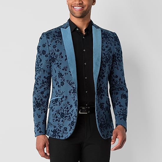 J. Ferrar Evening Edition Mens Floral Stretch Fabric Slim Fit Tuxedo Jacket