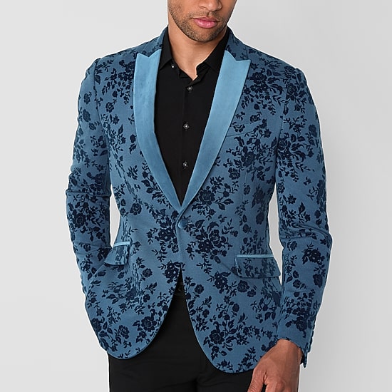 J. Ferrar Evening Edition Mens Floral Stretch Fabric Slim Fit Tuxedo Jacket