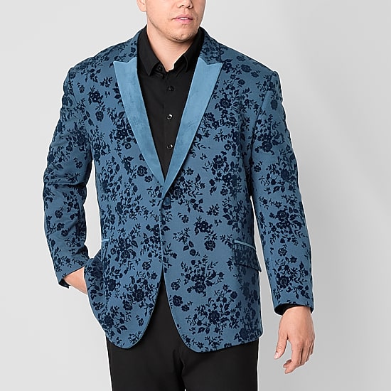 J. Ferrar Evening Edition Mens Big and Tall Floral Stretch Fabric Regular Fit Tuxedo Jacket