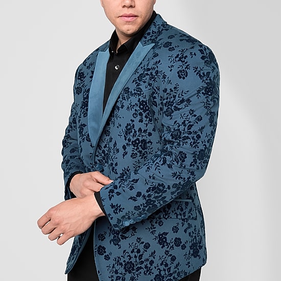J. Ferrar Evening Edition Mens Big and Tall Floral Stretch Fabric Regular Fit Tuxedo Jacket