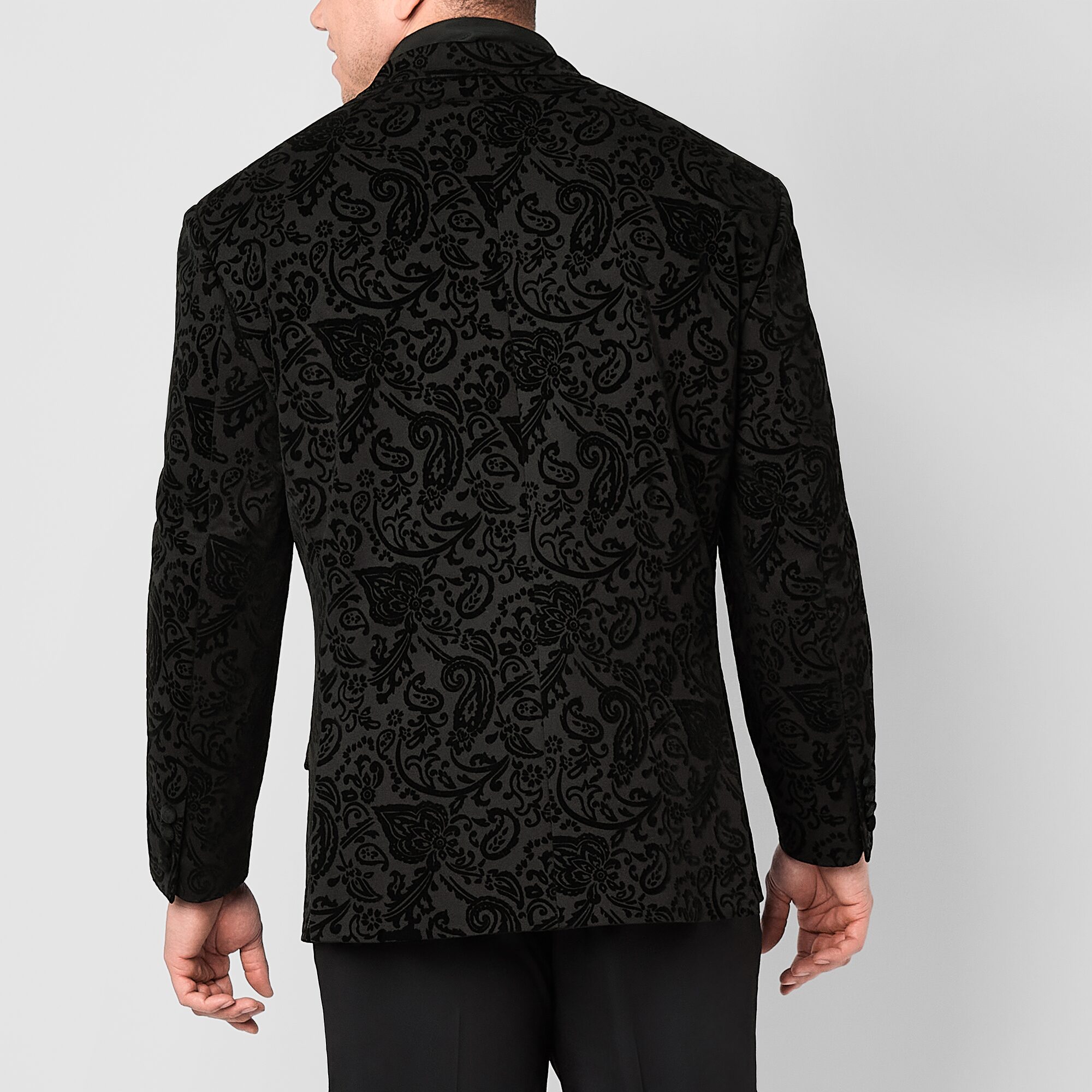 J. Ferrar Paisley Evening Edition Mens Big and Tall Floral Stretch Fabric Regular Fit Tuxedo Jacket